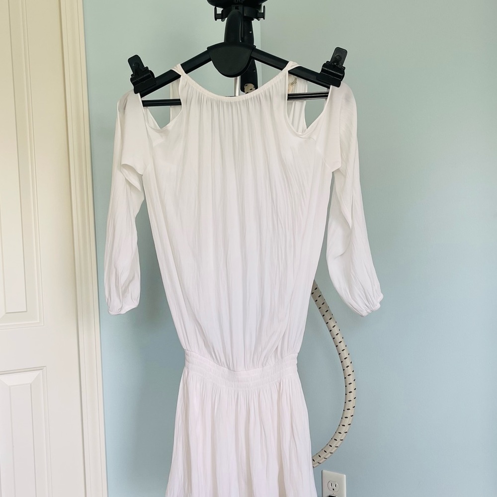 Ramy Brook New York cold shoulder white chiffon long-sleeve dress,